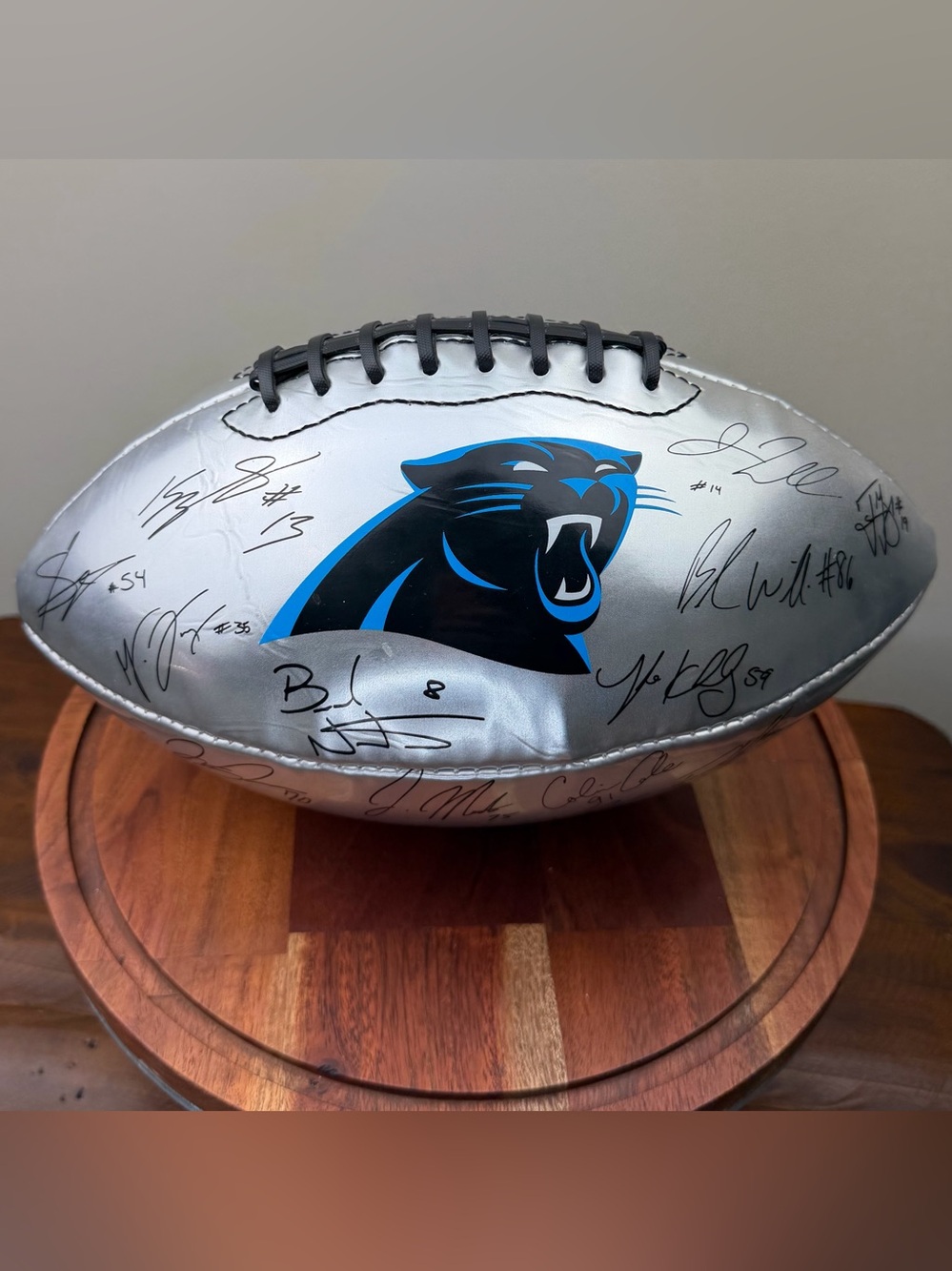 Officially Licensed 2015 Carolina Panthers Team-Signed Silver Souvenir Football